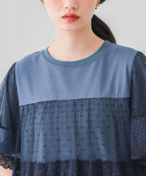 somari imagination(ソマリ イマジネーション)の「ドットチュール&レース切り替えカットソー(Tシャツ/カットソー・レディース・ブラック/ネイビー・2/1)」の16枚目の写真