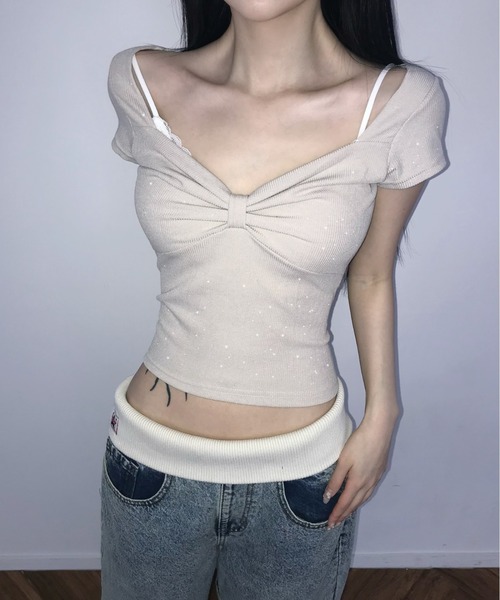 THEAIRTOWN(ジエアタウン)の「pearl ribbon top(Tシャツ/カットソー・レディース・ベージュ/ホワイト/ピンク/ブラック・FREE)」の20枚目の写真