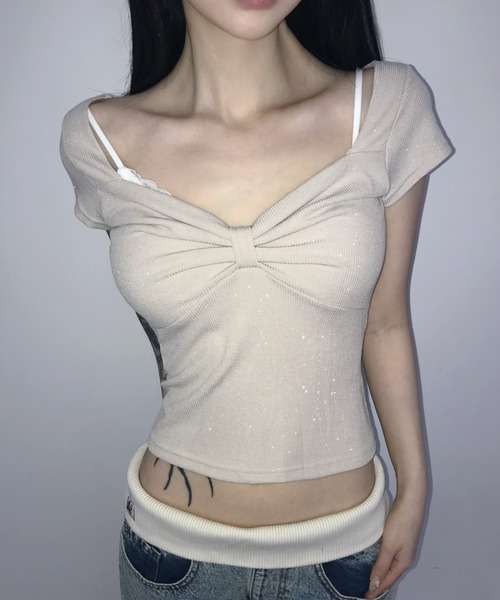 THEAIRTOWN(ジエアタウン)の「pearl ribbon top(Tシャツ/カットソー・レディース・ベージュ/ホワイト/ピンク/ブラック・FREE)」の19枚目の写真