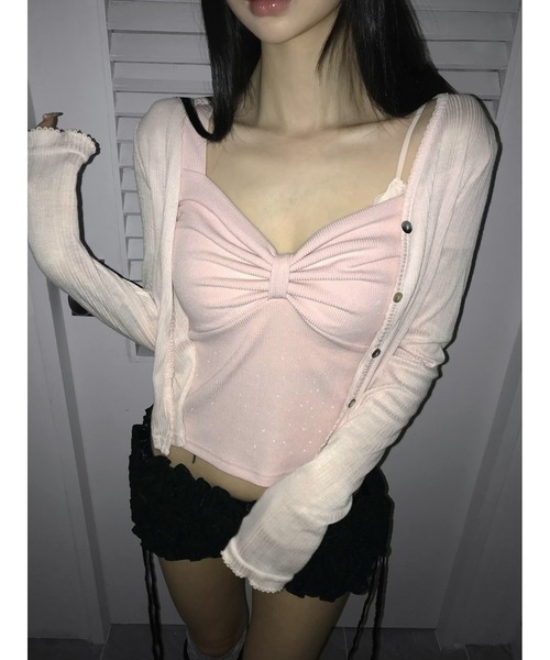 THEAIRTOWN(ジエアタウン)の「pearl ribbon top(Tシャツ/カットソー・レディース・ベージュ/ホワイト/ピンク/ブラック・FREE)」の17枚目の写真