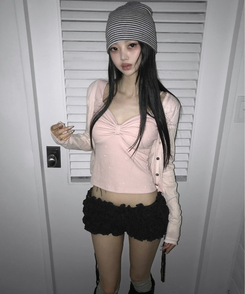 THEAIRTOWN(ジエアタウン)の「pearl ribbon top(Tシャツ/カットソー・レディース・ベージュ/ホワイト/ピンク/ブラック・FREE)」の12枚目の写真