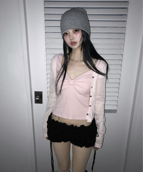 THEAIRTOWN(ジエアタウン)の「pearl ribbon top(Tシャツ/カットソー・レディース・ベージュ/ホワイト/ピンク/ブラック・FREE)」の13枚目の写真