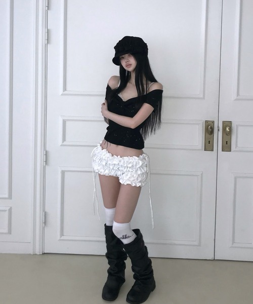 THEAIRTOWN(ジエアタウン)の「pearl ribbon top(Tシャツ/カットソー・レディース・ベージュ/ホワイト/ピンク/ブラック・FREE)」の10枚目の写真