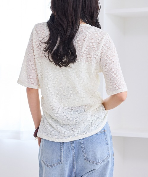 VIS（ビス）の「レース半袖フロントギャザートップス（Tシャツ/カットソー・レディース・ブラック/キナリ・FREE）」の15枚目の写真