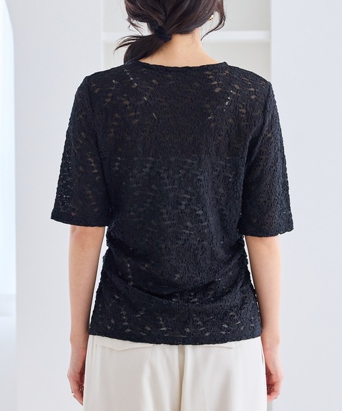 VIS（ビス）の「レース半袖フロントギャザートップス（Tシャツ/カットソー・レディース・ブラック/キナリ・FREE）」の19枚目の写真