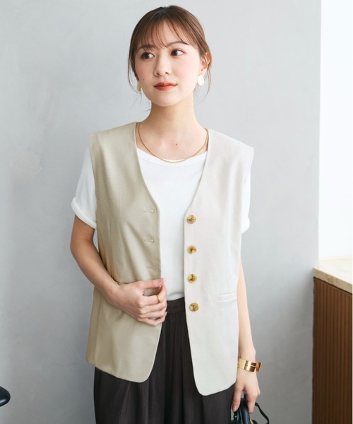 COHINA(コヒナ)の「ポリエステルリネンスラブジレ 【低身長・小柄女性】(ベスト・レディース・ネイビー/ベージュ/ブラウン・ONE SIZE)」の4枚目の写真