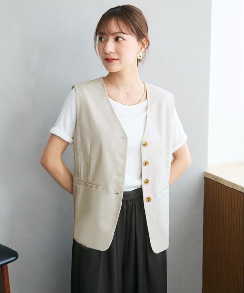 COHINA(コヒナ)の「ポリエステルリネンスラブジレ 【低身長・小柄女性】(ベスト・レディース・ネイビー/ベージュ/ブラウン・ONE SIZE)」の6枚目の写真