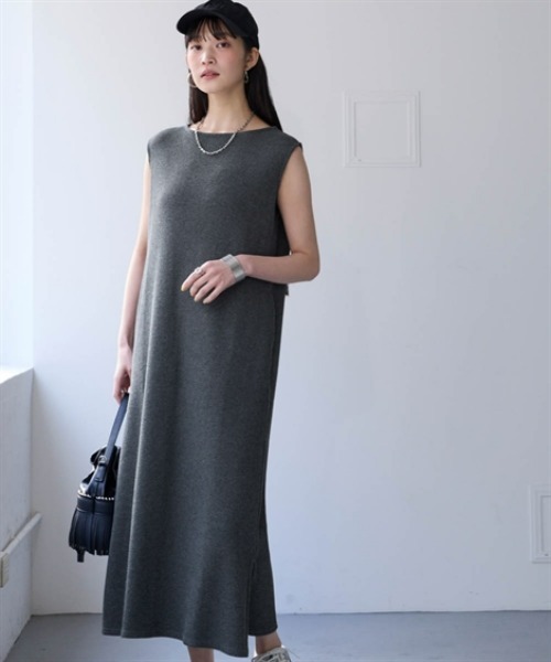 nissen(ニッセン)の「綿100%ドライタッチワッフルノースリーブロング丈ワンピース(UVカット・吸汗速乾)(ワンピース・レディース・ブラック/ライトカーキ/ナチュラル/チャコールグレー・LL/L/M/S/3L)」の1枚目の写真