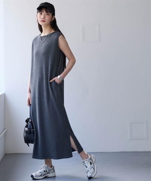 nissen(ニッセン)の「綿100%ドライタッチワッフルノースリーブロング丈ワンピース(UVカット・吸汗速乾)(ワンピース・レディース・ブラック/ライトカーキ/ナチュラル/チャコールグレー・LL/L/M/S/3L)」の12枚目の写真