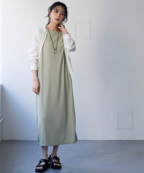 nissen(ニッセン)の「綿100%ドライタッチワッフルノースリーブロング丈ワンピース(UVカット・吸汗速乾)(ワンピース・レディース・ブラック/ライトカーキ/ナチュラル/チャコールグレー・LL/L/M/S/3L)」の7枚目の写真