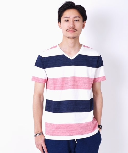 SHIPS（シップス）の「SC: SHIPS（シップス）ワイドボーダー/3ブロックカラー Vネック Tシャツ□一部予約商品（Tシャツ/カットソー・メンズ・グレー/ダークグレー/グリーン/ブルー/ライトブルー/イエロー/ピンク/その他1/ライトグレー・X-LARGE/LARGE/MEDIUM/SMALL）」の8枚目の写真