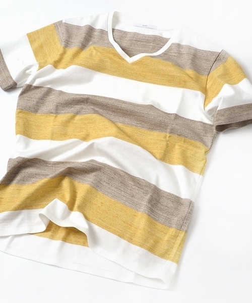 SHIPS（シップス）の「SC: SHIPS（シップス）ワイドボーダー/3ブロックカラー Vネック Tシャツ□一部予約商品（Tシャツ/カットソー・メンズ・グレー/ダークグレー/グリーン/ブルー/ライトブルー/イエロー/ピンク/その他1/ライトグレー・X-LARGE/LARGE/MEDIUM/SMALL）」の10枚目の写真