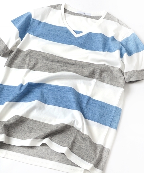 SHIPS（シップス）の「SC: SHIPS（シップス）ワイドボーダー/3ブロックカラー Vネック Tシャツ□一部予約商品（Tシャツ/カットソー・メンズ・グレー/ダークグレー/グリーン/ブルー/ライトブルー/イエロー/ピンク/その他1/ライトグレー・X-LARGE/LARGE/MEDIUM/SMALL）」の11枚目の写真