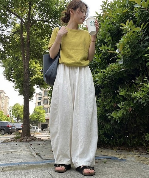 gossip!ロサンゼルス(ゴシップロサンゼルス)の「YUGA ボリュームシルエット コットン混ワイドパンツ(その他パンツ・レディース・ネイビー/ライトブルー/オフホワイト/カーキ・M/L)」の2枚目の写真