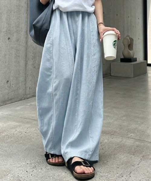 gossip!ロサンゼルス(ゴシップロサンゼルス)の「YUGA ボリュームシルエット コットン混ワイドパンツ(その他パンツ・レディース・ネイビー/ライトブルー/オフホワイト/カーキ・M/L)」の4枚目の写真