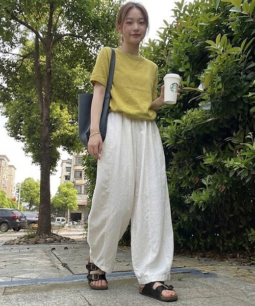 gossip!ロサンゼルス(ゴシップロサンゼルス)の「YUGA ボリュームシルエット コットン混ワイドパンツ(その他パンツ・レディース・ネイビー/ライトブルー/オフホワイト/カーキ・M/L)」の5枚目の写真