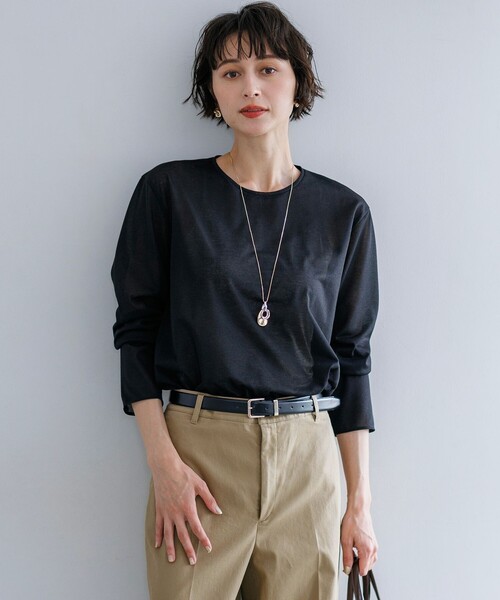 23区 L（ニジュウサンクオオキイサイズ）の「シアー ロングスリーブ Tシャツ（Tシャツ/カットソー・レディース・ホワイト系/ブラック系・44/48/46）」の2枚目の写真