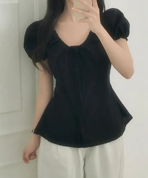 MAISON DE THERESE(メゾン ド テレーズ)の「半袖タック入り リボンブラウス(シャツ/ブラウス・レディース・White/Black・M)」の11枚目の写真
