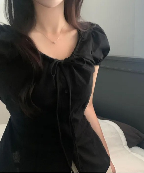 MAISON DE THERESE(メゾン ド テレーズ)の「半袖タック入り リボンブラウス(シャツ/ブラウス・レディース・White/Black・M)」の12枚目の写真