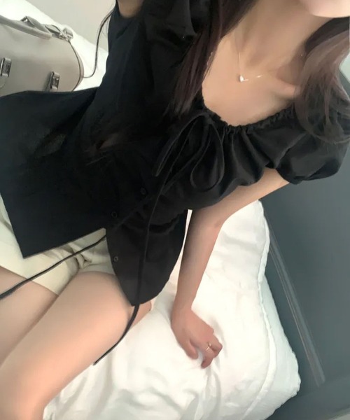 MAISON DE THERESE(メゾン ド テレーズ)の「半袖タック入り リボンブラウス(シャツ/ブラウス・レディース・White/Black・M)」の16枚目の写真