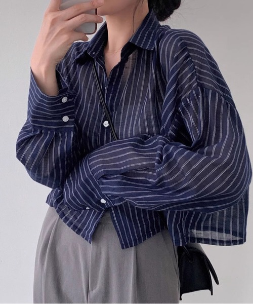 MAISON DE THERESE(メゾン ド テレーズ)の「ストライプショートシアーシャツ(シャツ/ブラウス・レディース・Black/Navy/White・M)」の17枚目の写真