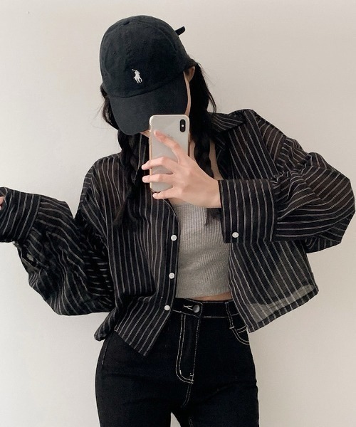 MAISON DE THERESE(メゾン ド テレーズ)の「ストライプショートシアーシャツ(シャツ/ブラウス・レディース・Black/Navy/White・M)」の13枚目の写真