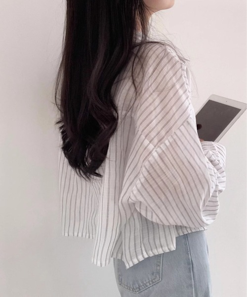 MAISON DE THERESE(メゾン ド テレーズ)の「ストライプショートシアーシャツ(シャツ/ブラウス・レディース・Black/Navy/White・M)」の8枚目の写真