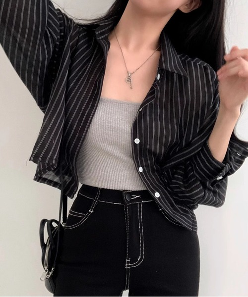 MAISON DE THERESE(メゾン ド テレーズ)の「ストライプショートシアーシャツ(シャツ/ブラウス・レディース・Black/Navy/White・M)」の12枚目の写真