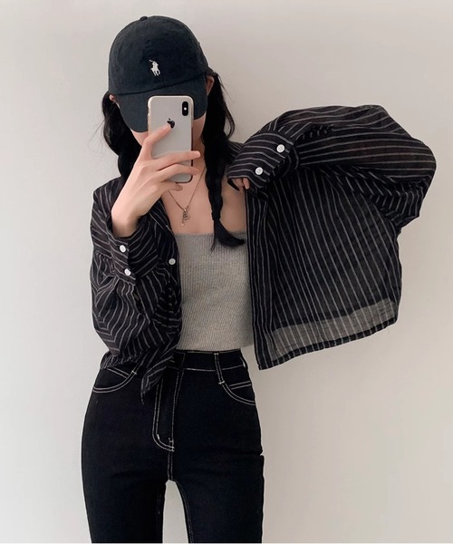 MAISON DE THERESE(メゾン ド テレーズ)の「ストライプショートシアーシャツ(シャツ/ブラウス・レディース・Black/Navy/White・M)」の14枚目の写真