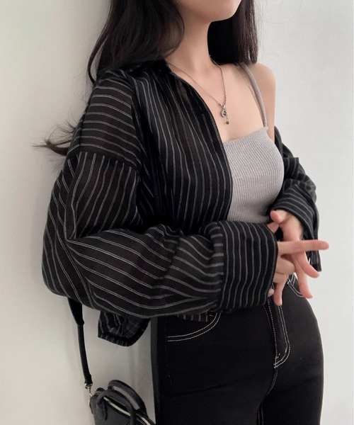 MAISON DE THERESE(メゾン ド テレーズ)の「ストライプショートシアーシャツ(シャツ/ブラウス・レディース・Black/Navy/White・M)」の16枚目の写真