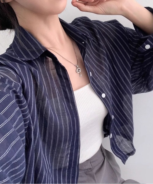 MAISON DE THERESE(メゾン ド テレーズ)の「ストライプショートシアーシャツ(シャツ/ブラウス・レディース・Black/Navy/White・M)」の19枚目の写真