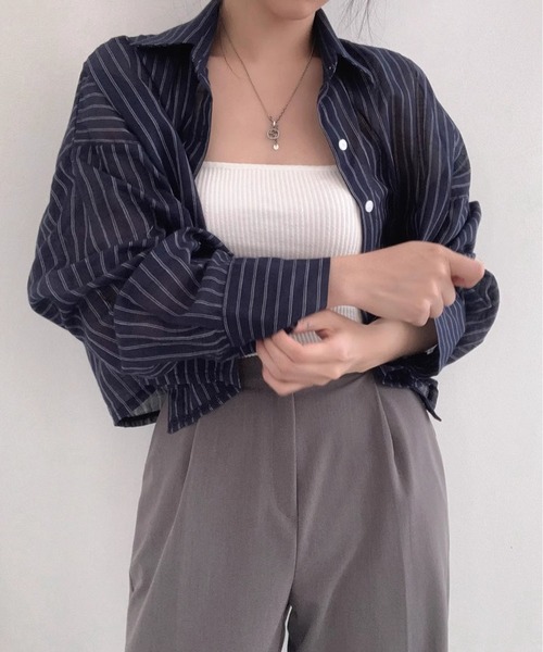MAISON DE THERESE(メゾン ド テレーズ)の「ストライプショートシアーシャツ(シャツ/ブラウス・レディース・Black/Navy/White・M)」の18枚目の写真