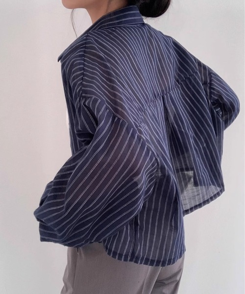 MAISON DE THERESE(メゾン ド テレーズ)の「ストライプショートシアーシャツ(シャツ/ブラウス・レディース・Black/Navy/White・M)」の20枚目の写真