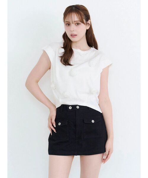 CALNAMUR(カルナムール)の「ツイルミニスカパン(スカート・レディース・ブラック/アイボリー・SMALL/MEDIUM)」の3枚目の写真