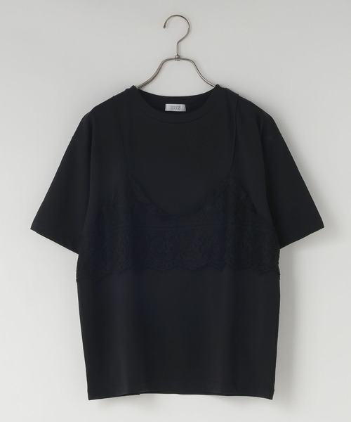 LOWRYS FARM(ローリーズファーム)の「レースドッキングTEE 1043045(Tシャツ/カットソー・レディース・チャコールグレー/オフホワイト/ブラック・FREE)」の2枚目の写真