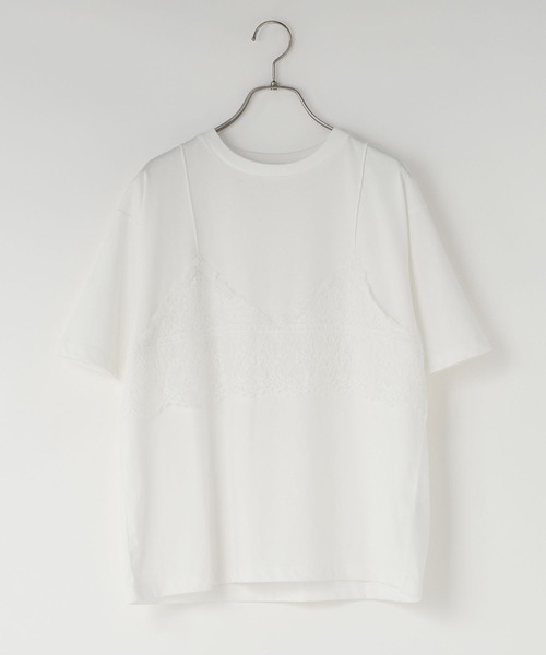 LOWRYS FARM(ローリーズファーム)の「レースドッキングTEE 1043045(Tシャツ/カットソー・レディース・チャコールグレー/オフホワイト・FREE)」の4枚目の写真