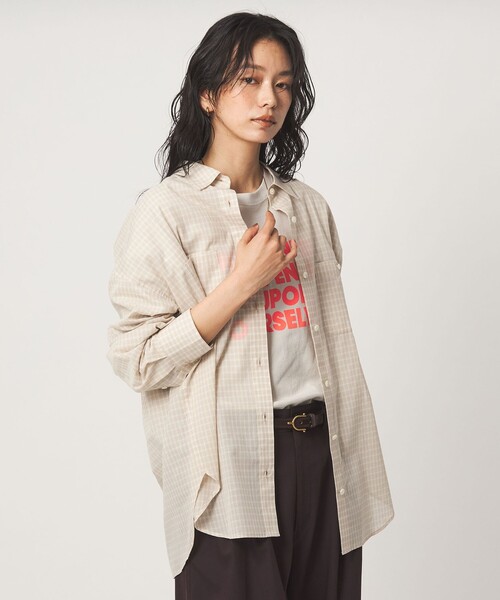 green label relaxing（グリーンレーベルリラクシング）の「［size SHORTあり］シアー チェック シャツ（シャツ/ブラウス・レディース・ブラウン/ベージュ/グレー/ブラック・FREE/SHORT）」の4枚目の写真