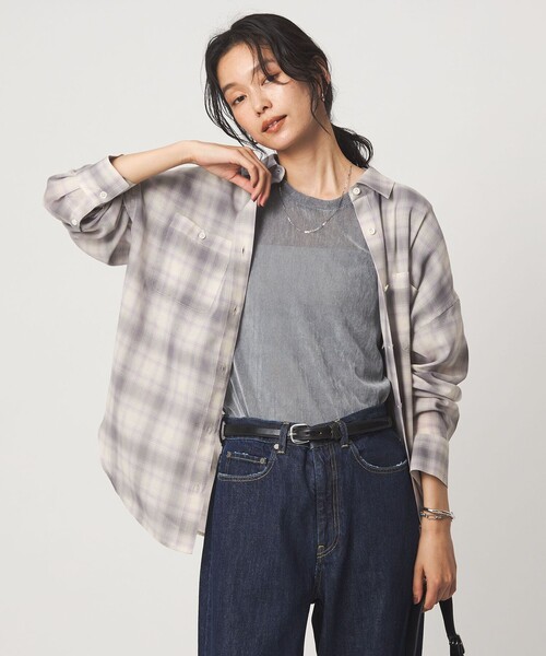 green label relaxing（グリーンレーベルリラクシング）の「［size SHORTあり］シアー チェック シャツ（シャツ/ブラウス・レディース・ブラウン/ベージュ/グレー/ブラック・FREE/SHORT）」の5枚目の写真