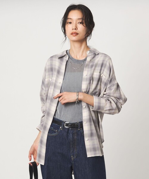 green label relaxing（グリーンレーベルリラクシング）の「［size SHORTあり］シアー チェック シャツ（シャツ/ブラウス・レディース・ブラウン/ベージュ/グレー/ブラック・FREE/SHORT）」の7枚目の写真