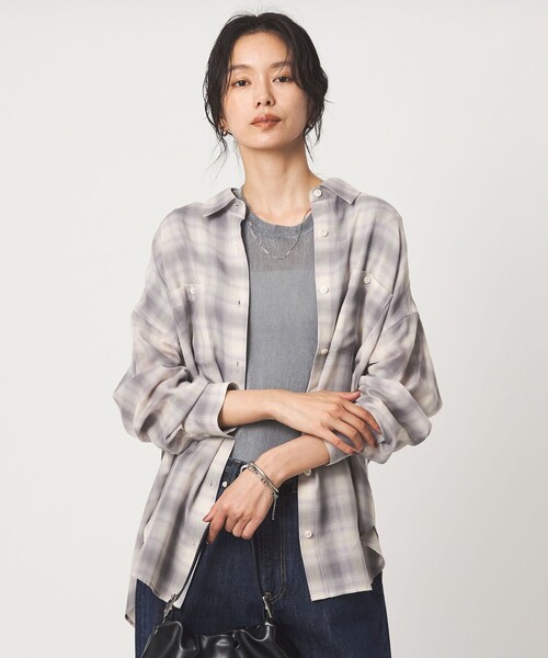green label relaxing（グリーンレーベルリラクシング）の「［size SHORTあり］シアー チェック シャツ（シャツ/ブラウス・レディース・ブラウン/ベージュ/グレー/ブラック・FREE/SHORT）」の8枚目の写真
