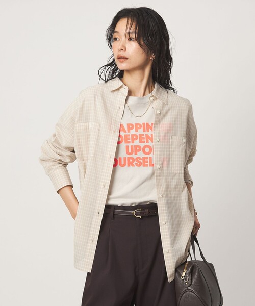 green label relaxing（グリーンレーベルリラクシング）の「［size SHORTあり］シアー チェック シャツ（シャツ/ブラウス・レディース・ブラウン/ベージュ/グレー/ブラック・FREE/SHORT）」の12枚目の写真