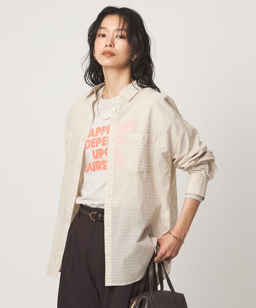 green label relaxing（グリーンレーベルリラクシング）の「［size SHORTあり］シアー チェック シャツ（シャツ/ブラウス・レディース・ブラウン/ベージュ/グレー/ブラック・FREE/SHORT）」の13枚目の写真