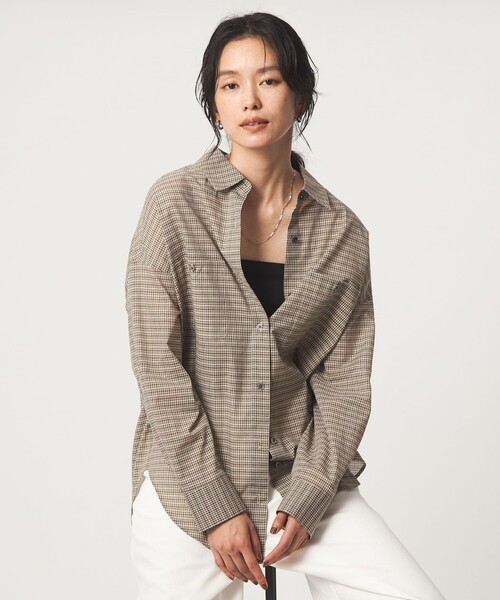 green label relaxing（グリーンレーベルリラクシング）の「［size SHORTあり］シアー チェック シャツ（シャツ/ブラウス・レディース・ブラウン/ベージュ/グレー/ブラック・FREE/SHORT）」の18枚目の写真