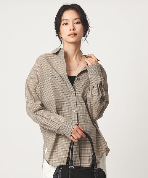 green label relaxing（グリーンレーベルリラクシング）の「［size SHORTあり］シアー チェック シャツ（シャツ/ブラウス・レディース・ブラウン/ベージュ/グレー/ブラック・FREE/SHORT）」の19枚目の写真