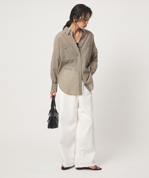 green label relaxing（グリーンレーベルリラクシング）の「［size SHORTあり］シアー チェック シャツ（シャツ/ブラウス・レディース・ブラウン/ベージュ/グレー/ブラック・FREE/SHORT）」の22枚目の写真