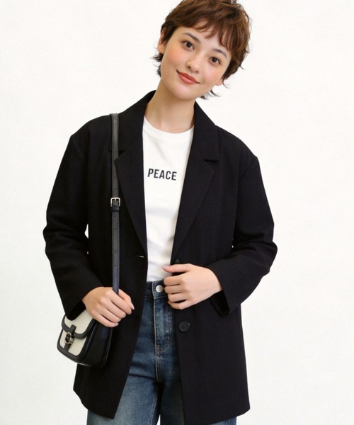 Sew loop(ソーループ)の「リネンライク長袖シャツジャケット(テーラードジャケット・レディース・ブラック/ダークベージュ/アッシュグレー・FREE)」の2枚目の写真