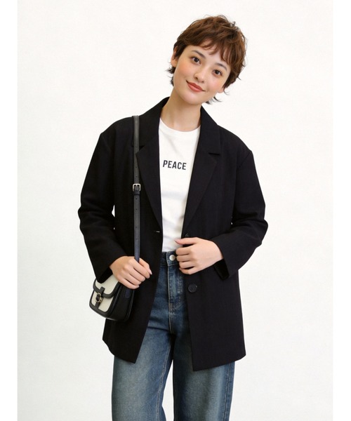 Sew loop(ソーループ)の「リネンライク長袖シャツジャケット(テーラードジャケット・レディース・ブラック/ダークベージュ/アッシュグレー・FREE)」の9枚目の写真