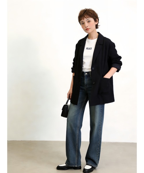 Sew loop(ソーループ)の「リネンライク長袖シャツジャケット(テーラードジャケット・レディース・ブラック/ダークベージュ/アッシュグレー・FREE)」の11枚目の写真