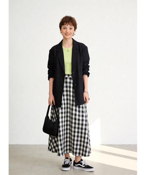 Sew loop(ソーループ)の「リネンライク長袖シャツジャケット(テーラードジャケット・レディース・ブラック/ダークベージュ/アッシュグレー・FREE)」の14枚目の写真