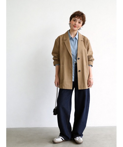 Sew loop(ソーループ)の「リネンライク長袖シャツジャケット(テーラードジャケット・レディース・ブラック/ダークベージュ/アッシュグレー・FREE)」の18枚目の写真